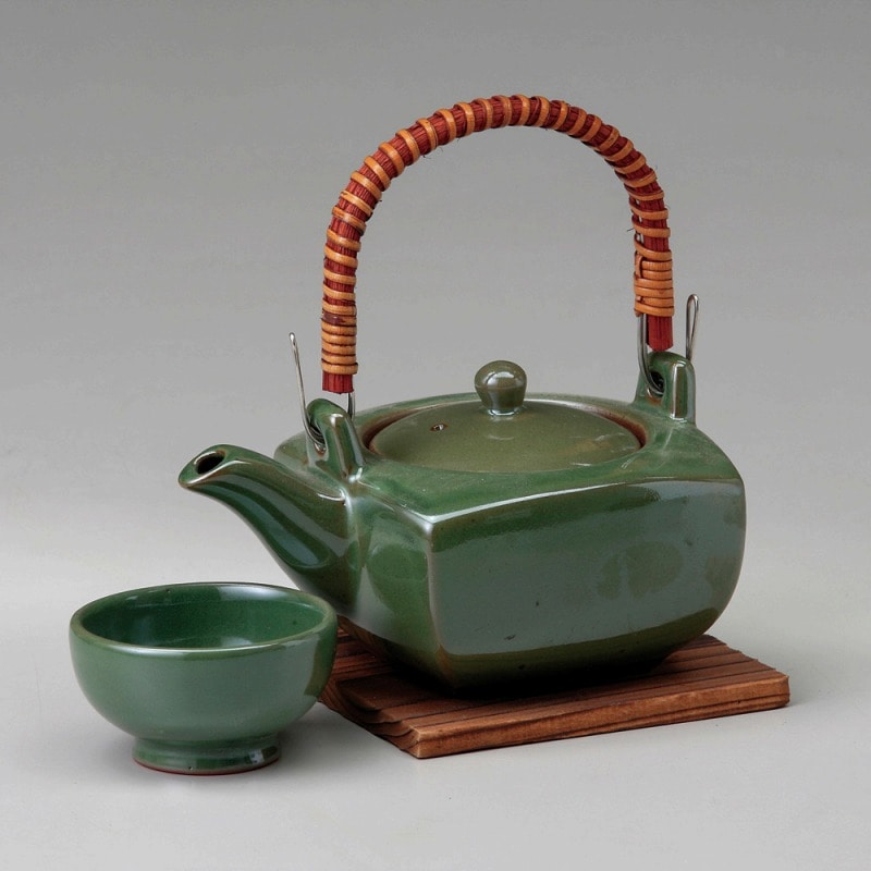 金正陶器 グリーン角形土瓶むし 1個(ご注文単位1個)【直送品】