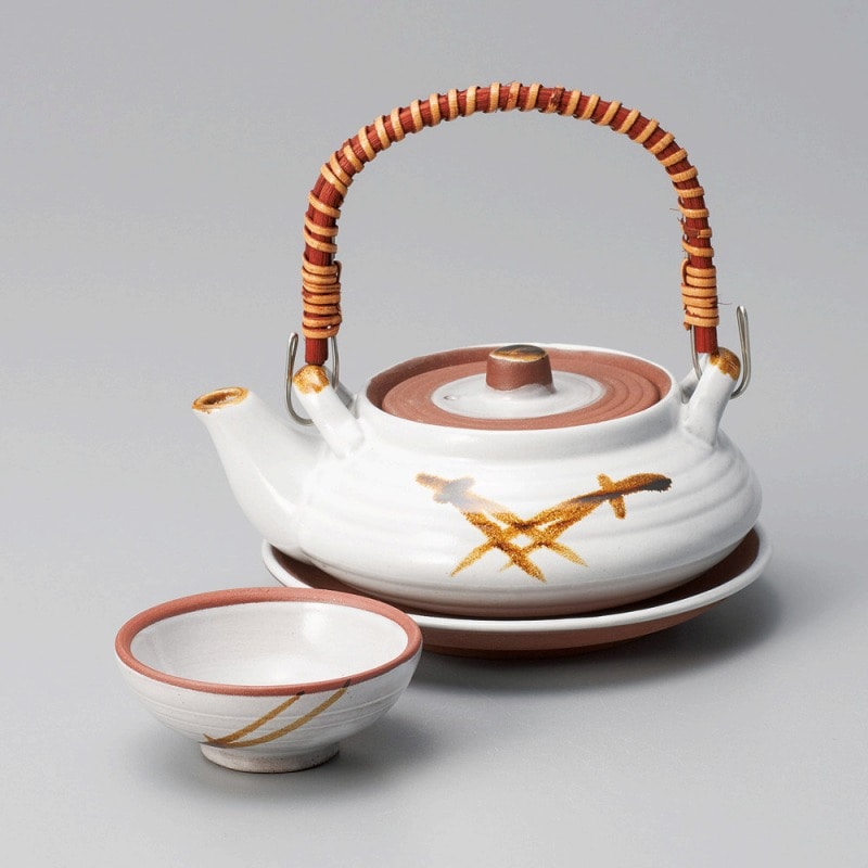 金正陶器 白松葉平形土瓶むし 1個(ご注文単位1個)【直送品】