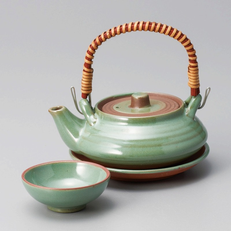 金正陶器 グリーン平形土瓶むし 1個(ご注文単位1個)【直送品】