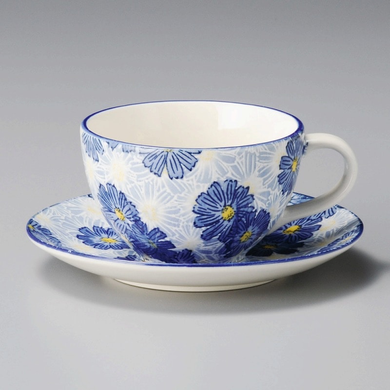 金正陶器 華々ブルーコーヒー受皿 1個 ※ソーサー単品のみ(ご注文単位1個)【直送品】