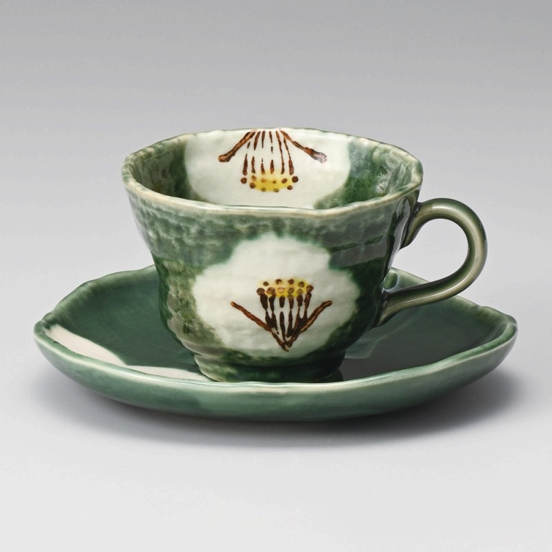 金正陶器 織部椿コーヒー碗 1個 ※カップ単品のみ(ご注文単位1個)【直送品】