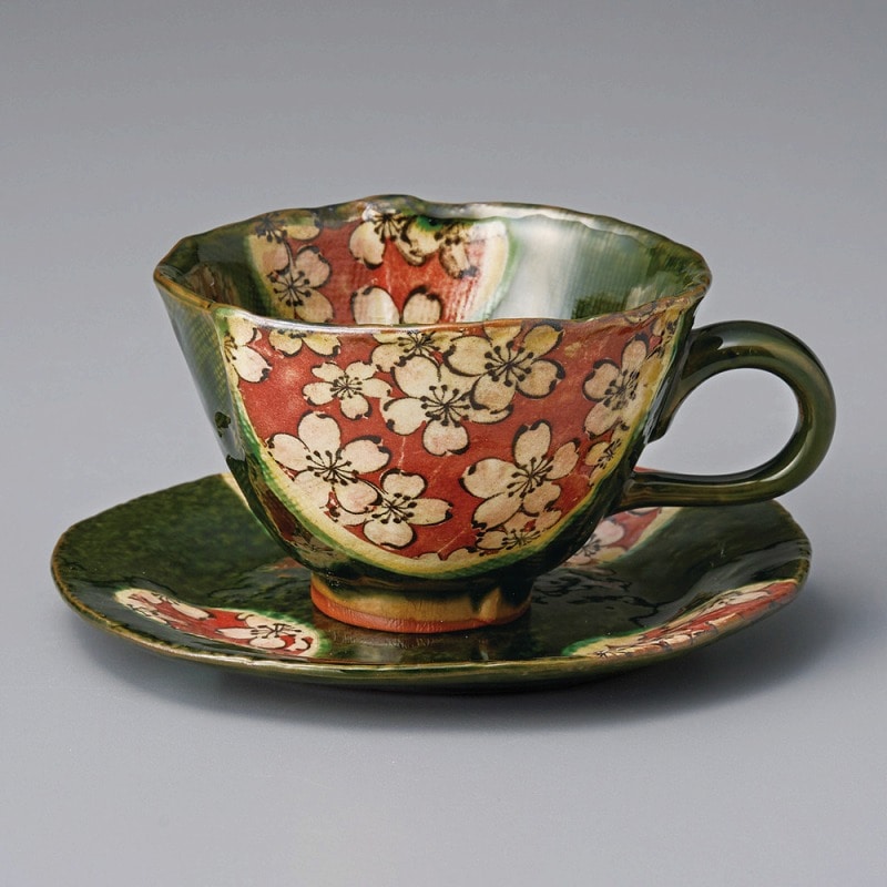 金正陶器 織部舞桜銘々皿(コーヒー受皿) 1個 ※ソーサー単品のみ(ご注文単位1個)【直送品】