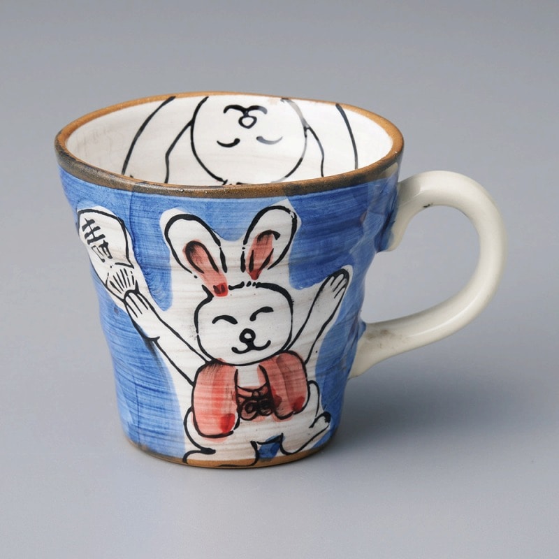金正陶器 粉引うさぎ青ﾏｸﾞ 1個（ご注文単位1個）【直送品】