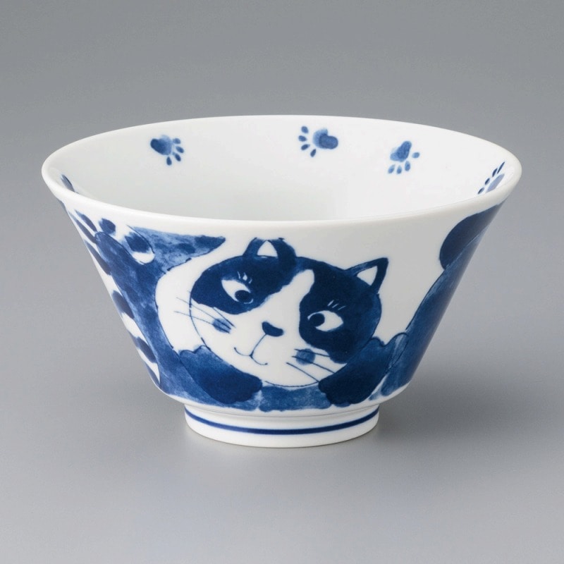 金正陶器 藍染猫絵17cm麺鉢 1個(ご注文単位1個)【直送品】