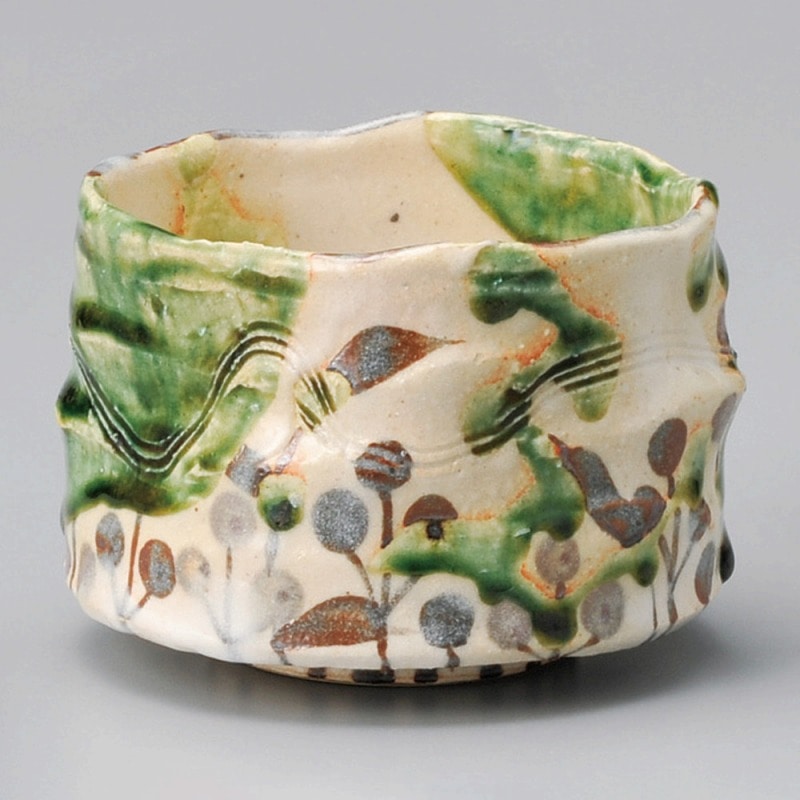 金正陶器 織部華文一口抹茶碗 1個(ご注文単位1個)【直送品】