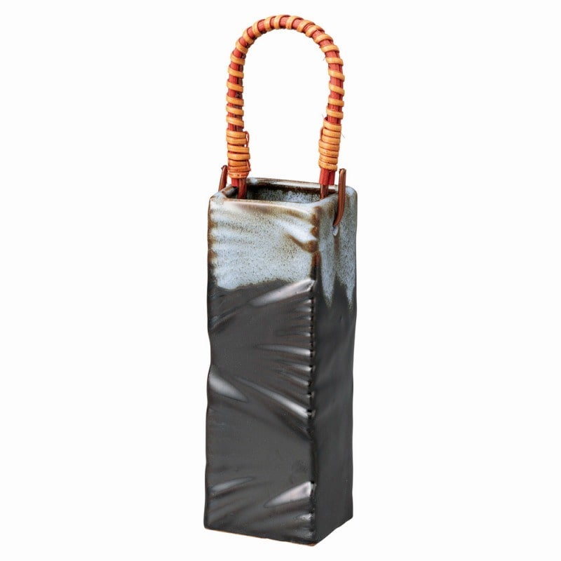 金正陶器 黒白流ツル付角花瓶 1個(ご注文単位1個)【直送品】