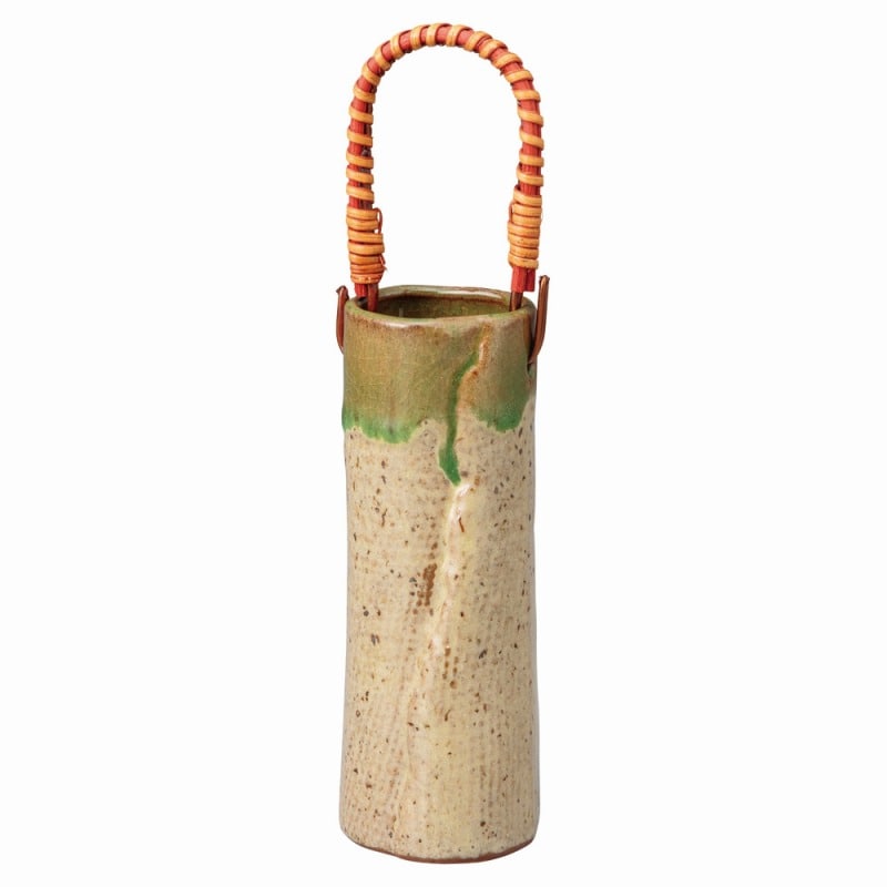 金正陶器 灰黄グリーンツル付丸花瓶 1個(ご注文単位1個)【直送品】