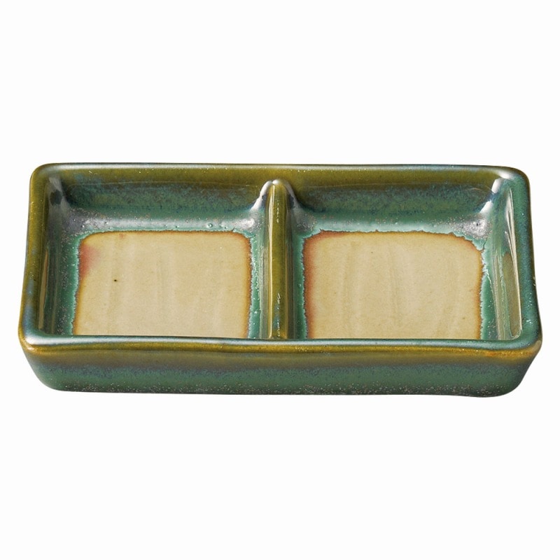 金正陶器 グリーン益子 二つ仕切皿 1個(ご注文単位1個)【直送品】