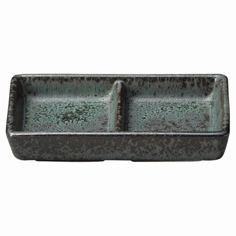 金正陶器 緑窯変釉 二つ仕切り皿 1個(ご注文単位1個)【直送品】