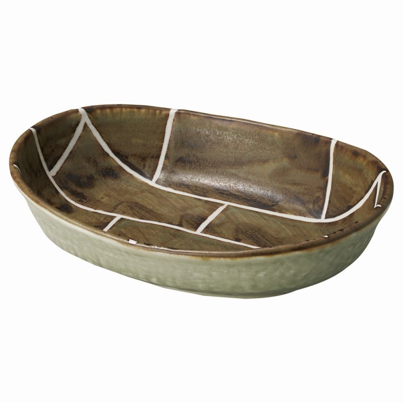 金正陶器 クラフトレンガ 小判鉢 茶 1個(ご注文単位1個)【直送品】