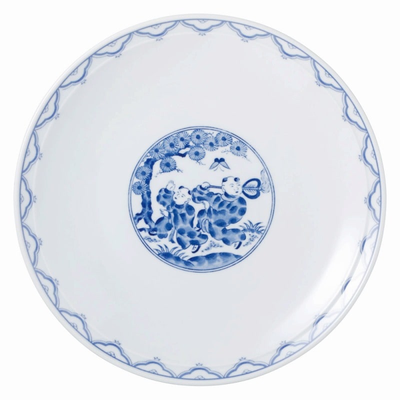 金正陶器 青地唐子 9.0皿 1個(ご注文単位1個)【直送品】