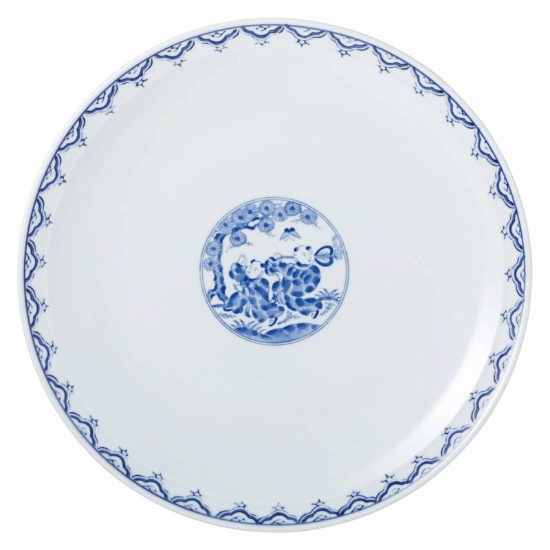 金正陶器 青地唐子 12.0皿 1個(ご注文単位1個)【直送品】