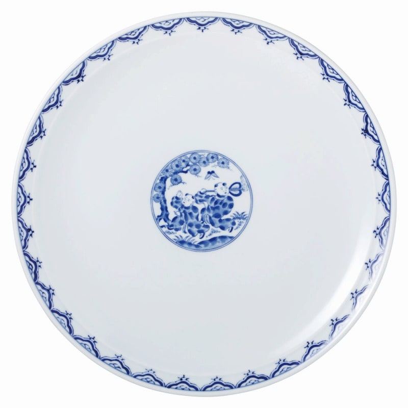 金正陶器 青地唐子 13.0皿 1個(ご注文単位1個)【直送品】