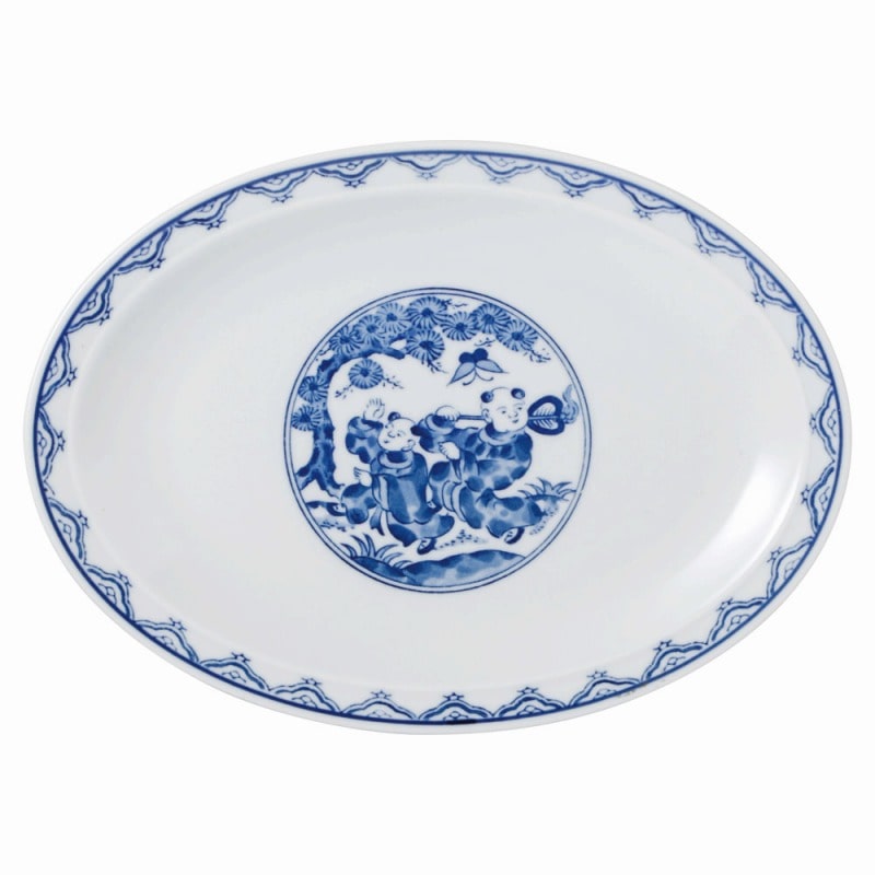 金正陶器 青地唐子 9吋プラター 1個(ご注文単位1個)【直送品】