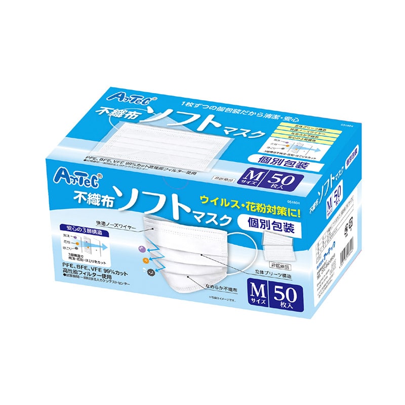 ㈱アーテック不織布ソフトマスク(個包装)Mサイズ 50枚入 1個(ご注文単位1個)【直送品】