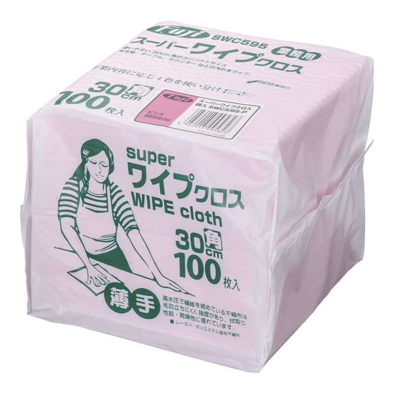 フジスーパーワイプクロス(100枚入) 30cm角 ピンク 1袋(ご注文単位1袋)【直送品】