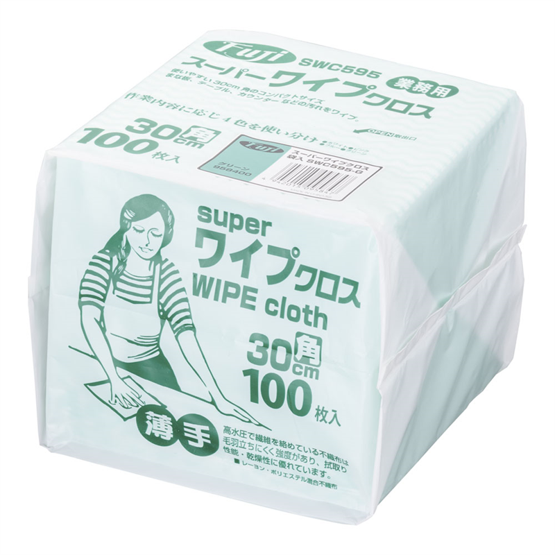 フジスーパーワイプクロス(100枚入) 30cm角 グリーン 1袋(ご注文単位1袋)【直送品】