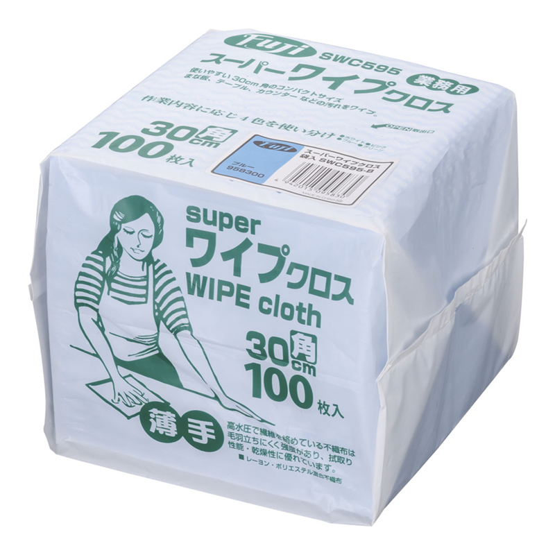 フジスーパーワイプクロス(100枚入) 30cm角 ブルー 1袋(ご注文単位1袋)【直送品】