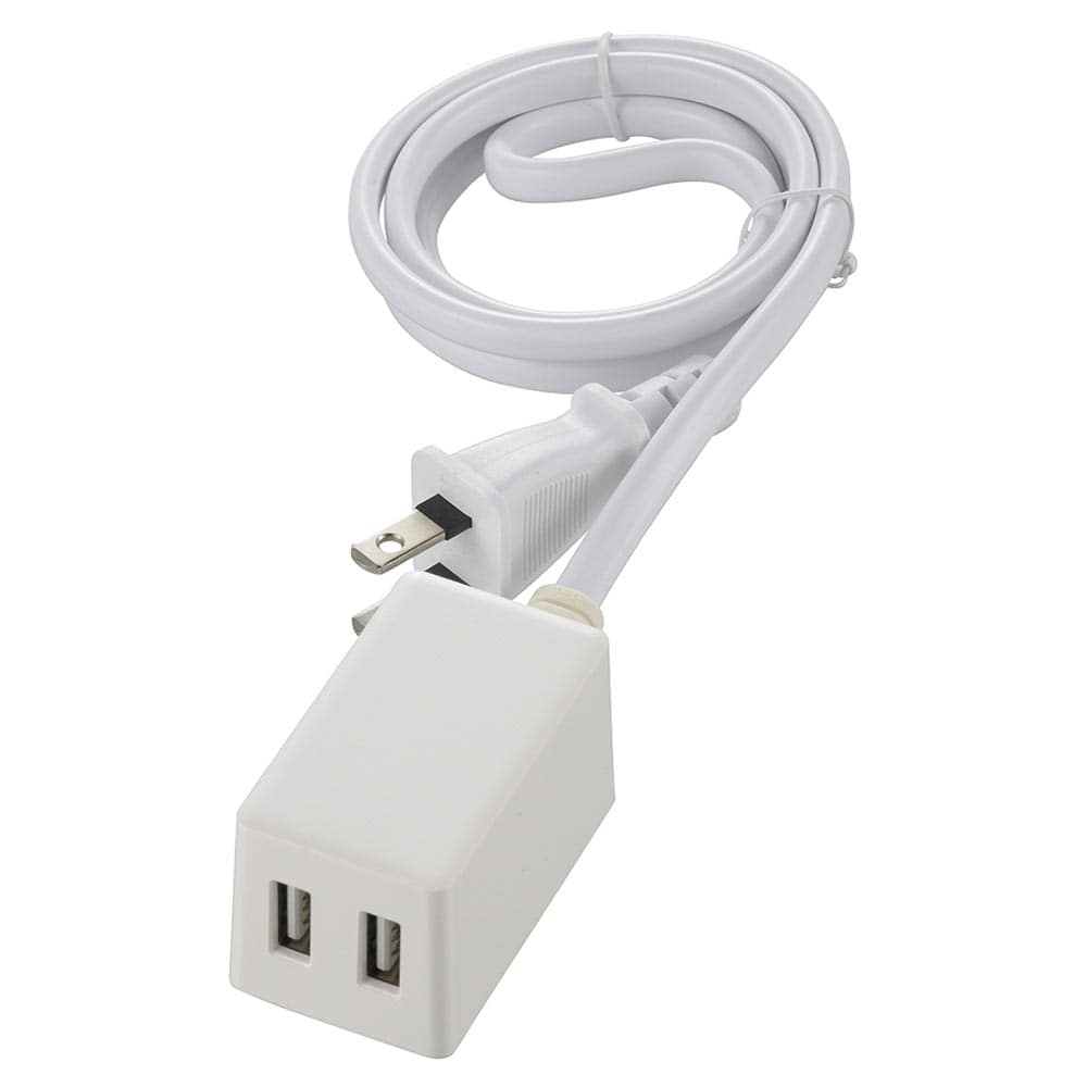 オーム電機 HS-1MUSB-22 00-1658 2ポートUSB充電器 1m ホワイト（ご注文単位1袋）【直送品】