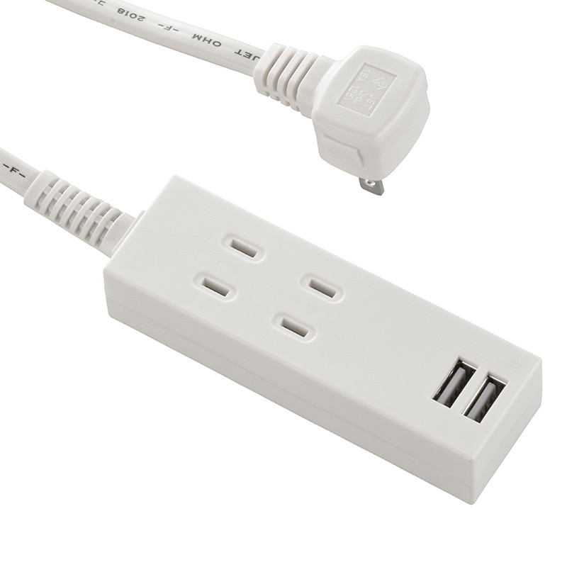 オーム電機 HS-TU23PBT-W 00-4393 USBポート付安全タップ 2個口 3m（ご注文単位1袋）【直送品】