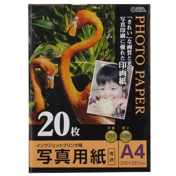 オーム電機 PA-PRC-A4/20 01-3255 写真用紙 光沢 A4版 20枚入（ご注文単位1袋）【直送品】