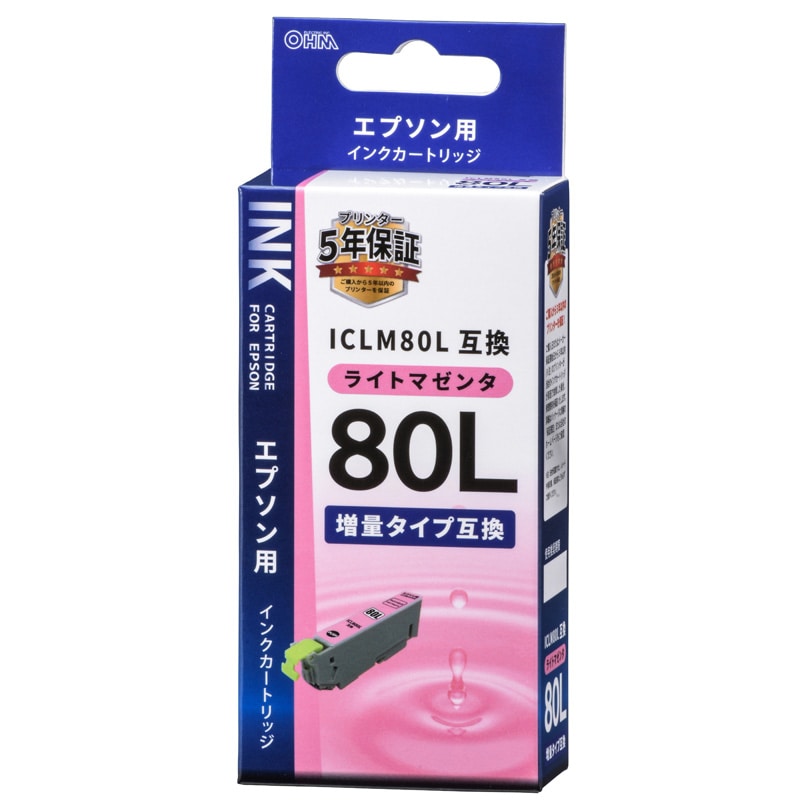 オーム電機 INK-E80LB-LM 01-4143 エプソン互換 ICLM80L 染料ライトマゼンタ(ご注文単位1袋)【直送品】