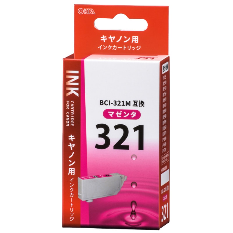 オーム電機 INK-C321B-M 01-4148 キヤノン互換 BCI-321M 染料マゼンタ(ご注文単位1袋)【直送品】