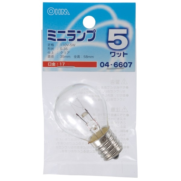 オーム電機 LB-S3705-C 04-6607 ミニランプ S35型 E17/5W クリア(ご注文単位1袋)【直送品】
