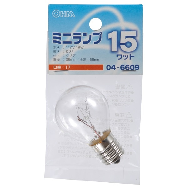 オーム電機 LB-S3715-C 04-6609 ミニランプ S35型 E17/15W クリア(ご注文単位1袋)【直送品】