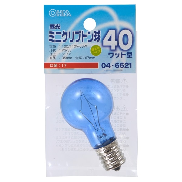オーム電機 LB-PS3740K-DC 04-6621 昼光ミニクリプトン球 40形相当 PS-35 E17 クリア(ご注文単位1袋)【直送品】