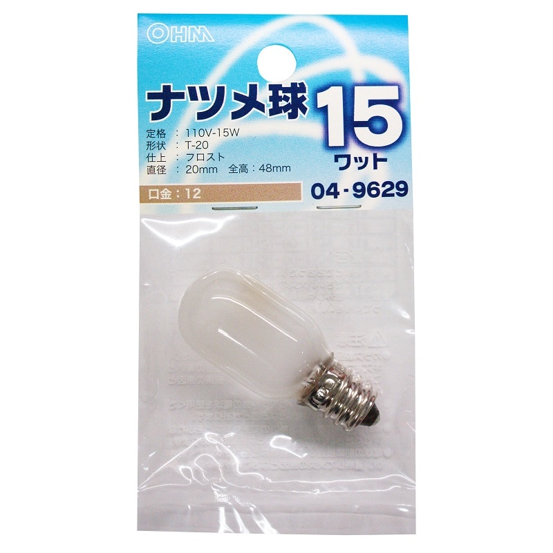 オーム電機 LB-T0215-F 04-9629 ナツメ球 E12/15W フロスト(ご注文単位1袋)【直送品】