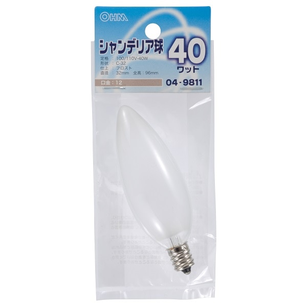 オーム電機 LB-C2240-F 04-9811 シャンデリア球 40W E12 フロスト(ご注文単位1袋)【直送品】