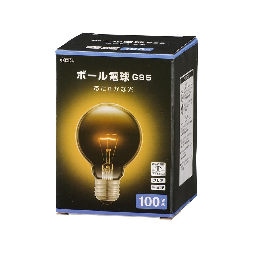 オーム電機 LB-G9695K-CN 06-0875 ボール電球 E26 100W形 G95 クリア(ご注文単位1袋)【直送品】