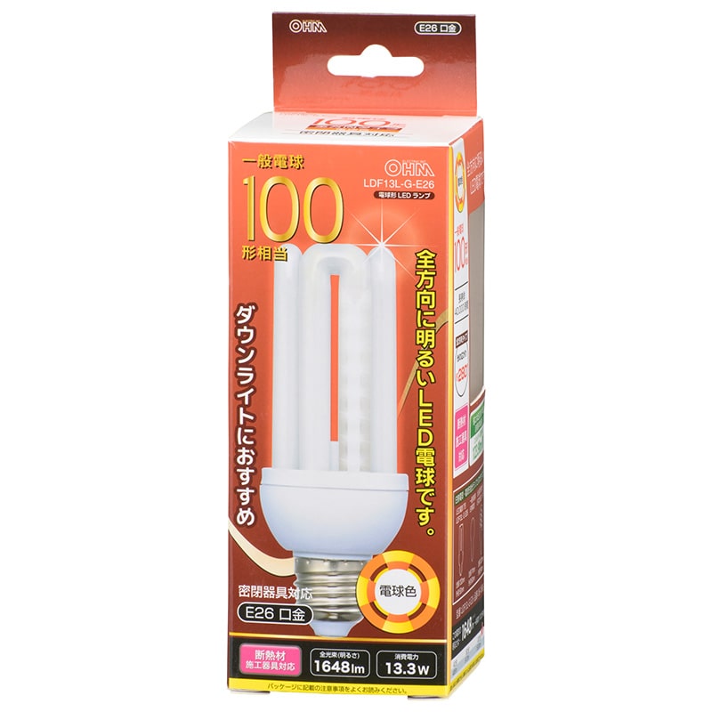 オーム電機 LDF13L-G-E26 06-1686 LED電球 D形 E26 100形相当 電球色（ご注文単位1袋）【直送品】