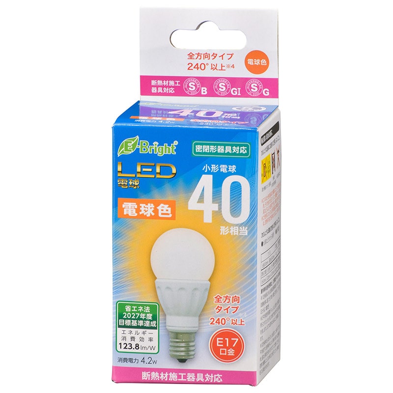 オーム電機 LDA4L-G-E17IS22 06-4333 LED電球 小形 E17 40形相当 電球色（ご注文単位1袋）【直送品】