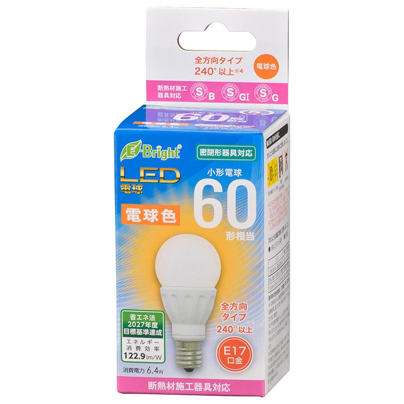 オーム電機 LDA6L-G-E17IS22 06-4335 LED電球 小形 E17 60形相当 電球色（ご注文単位1袋）【直送品】