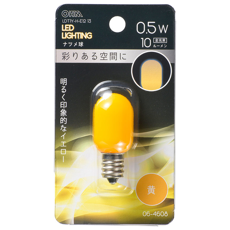 オーム電機 LDT1Y-H-E1213 06-4608 LEDナツメ球装飾用 T20/E12/0.5W/10lm/黄色（ご注文単位1袋）【直送品】
