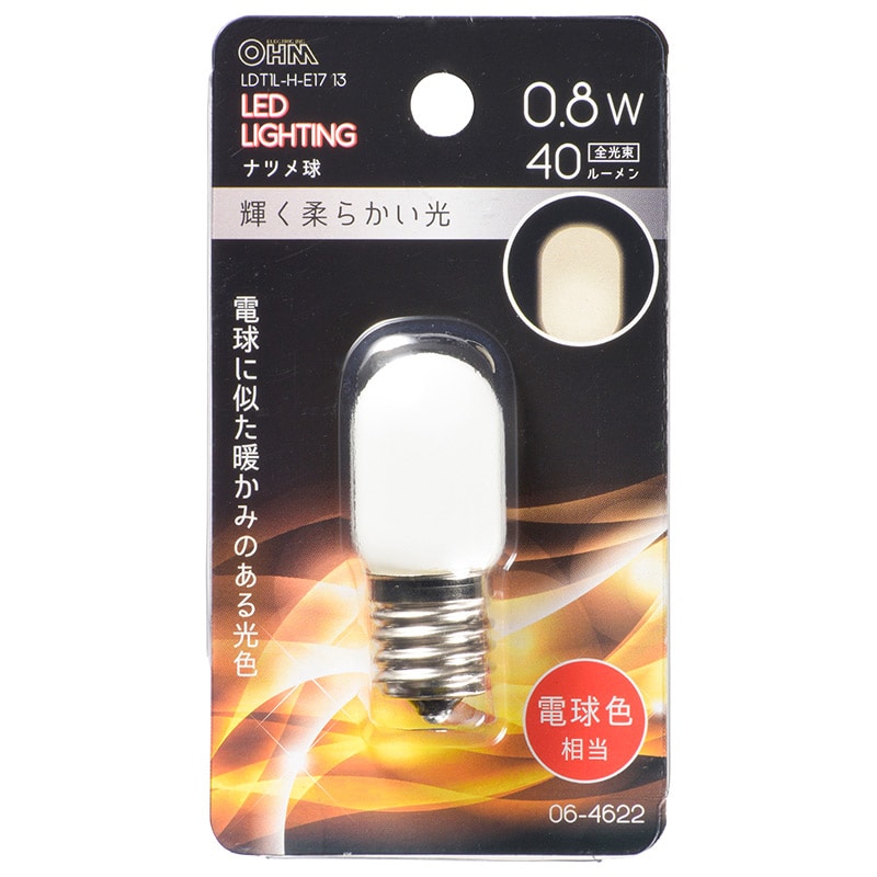 オーム電機 LDT1L-H-E1713 06-4622 LEDナツメ球装飾用 T20/E17/0.8W/40lm/電球色（ご注文単位1袋）【直送品】