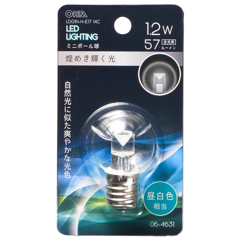 オーム電機 LDG1N-H-E1714C 06-4631 LEDミニボール球装飾用 G30/E17/1.2W/57lm/クリア昼白色（ご注文単位1袋）【直送品】