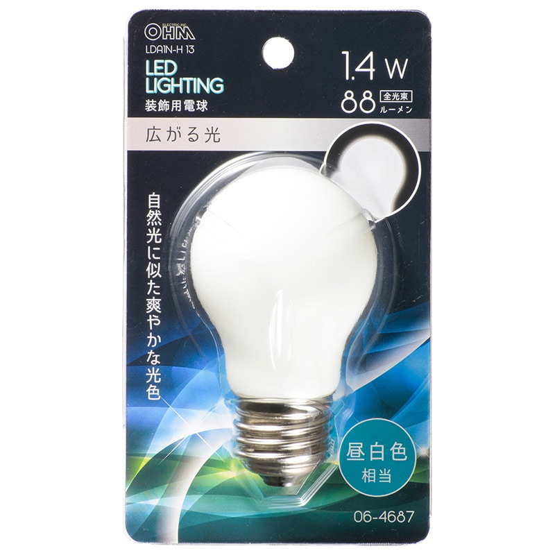 オーム電機 LDA1N-H13 06-4687 LED電球装飾用 PS/E26/1.4W/88lm/昼白色（ご注文単位1袋）【直送品】