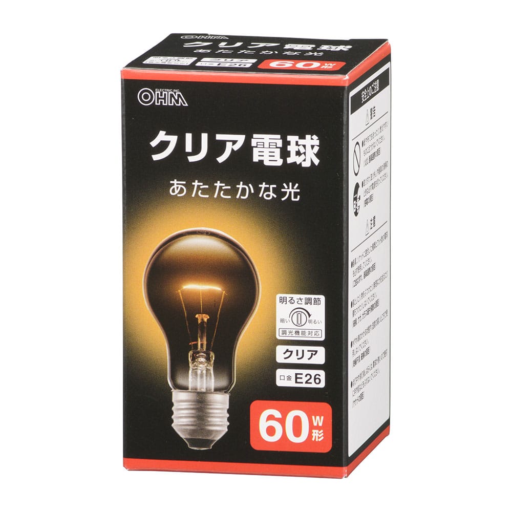 オーム電機 LB-D5660CN 06-4735 白熱電球 E26 60W形 クリア（ご注文単位1袋）【直送品】
