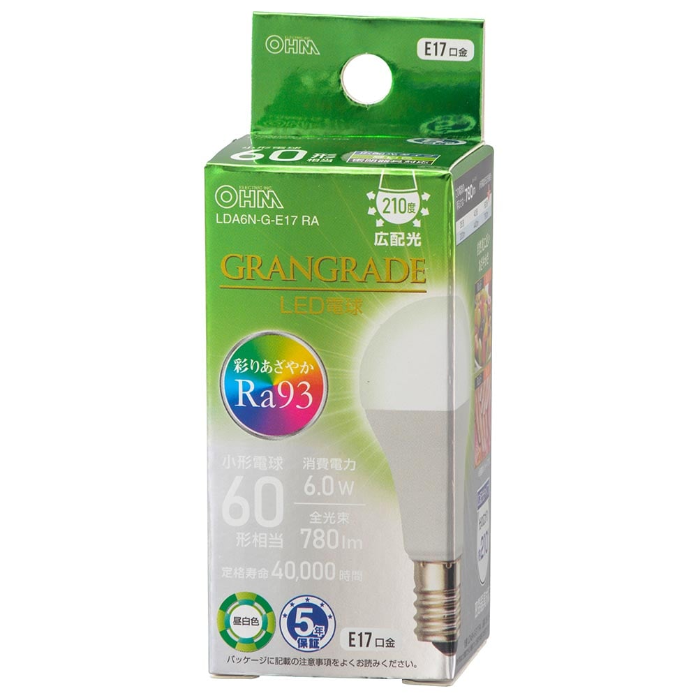 オーム電機 LDA6N-G-E17RA 06-5564 LED電球小形E17 60形相当 昼白色(ご注文単位1袋)【直送品】