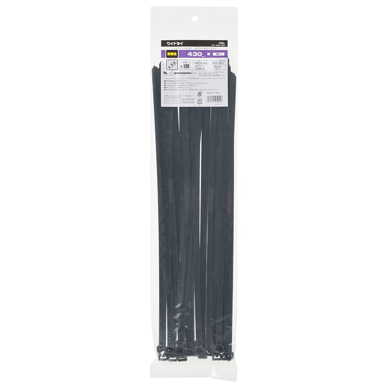 オーム電機 WLT-N430-K30P 09-1945 ワイドタイ 耐候性 430mm 黒 30本入（ご注文単位1袋）【直送品】