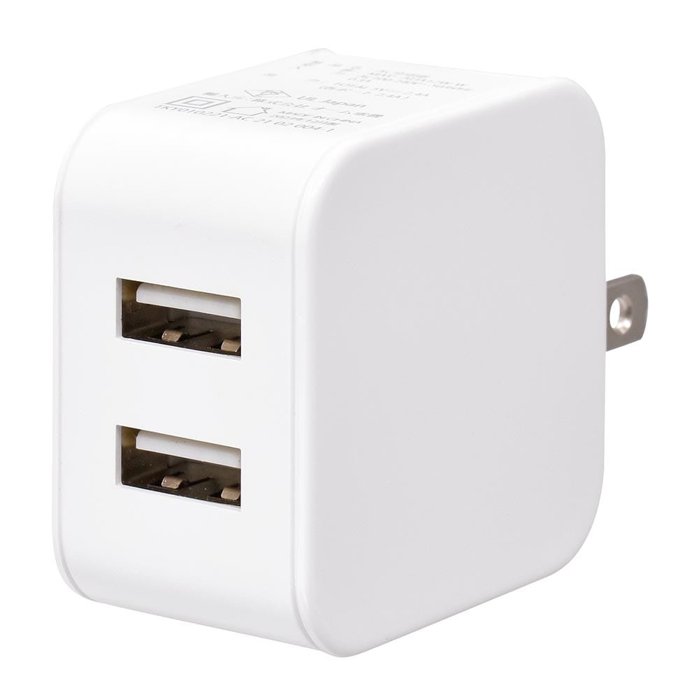 オーム電機 AudioComm AC充電器 12W Type-A×2 1個（ご注文単位1個）【直送品】