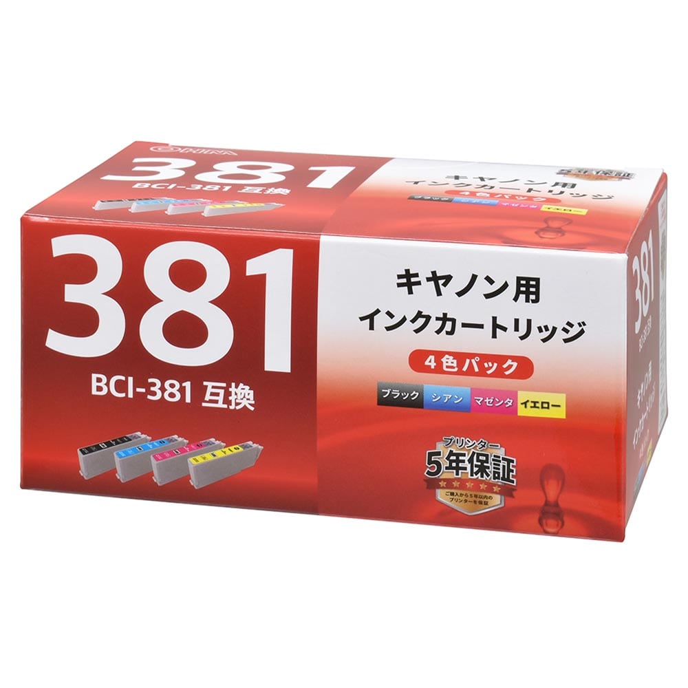 オーム電機 キヤノン互換インク BCI-381 4色パック 1個(ご注文単位1個)【直送品】