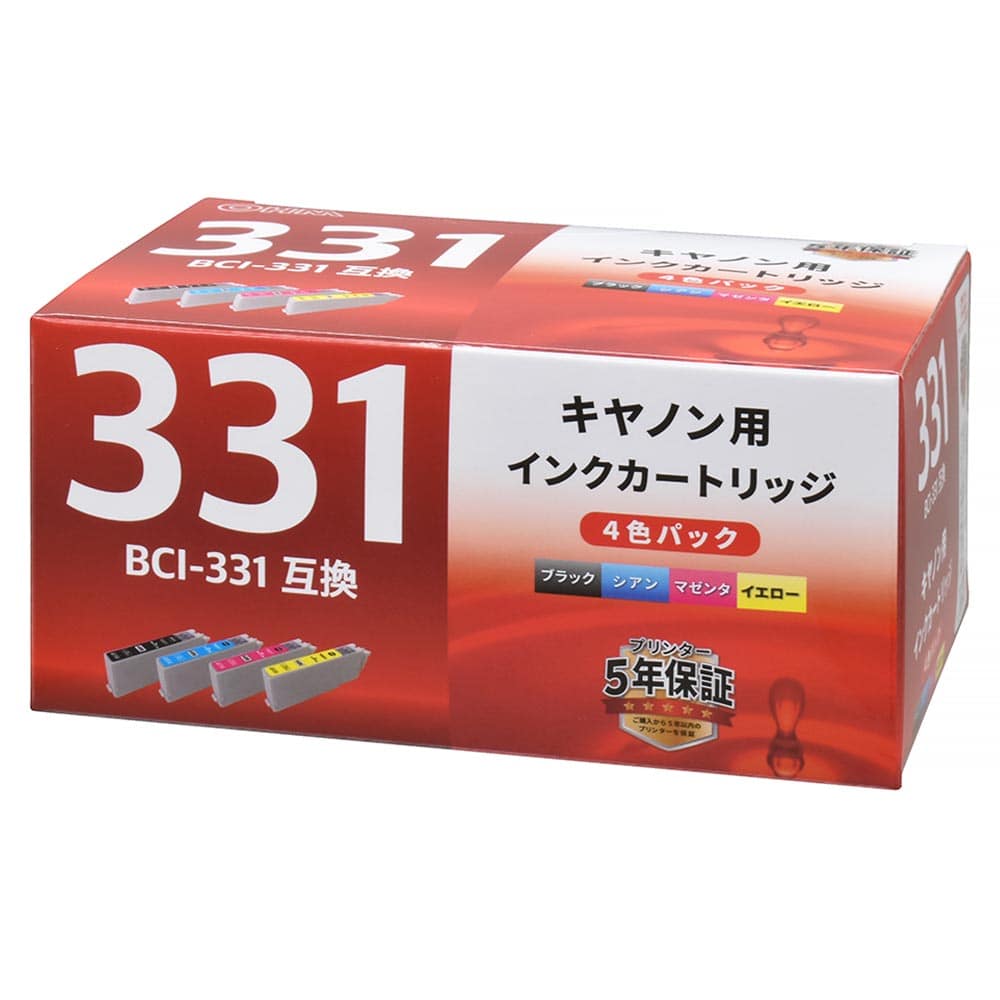 オーム電機 キヤノン互換インク BCI-331 4色パック 1個(ご注文単位1個)【直送品】