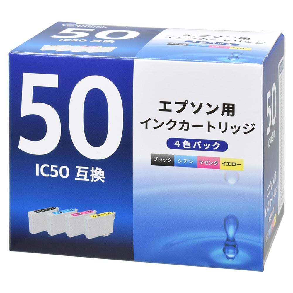 オーム電機 エプソン互換インク IC50 4色パック 1個(ご注文単位1個)【直送品】