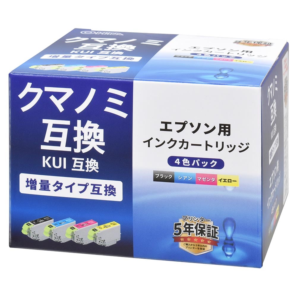 オーム電機 エプソン互換インク クマノミ KUI 増量タイプ 4色パック 1個(ご注文単位1個)【直送品】