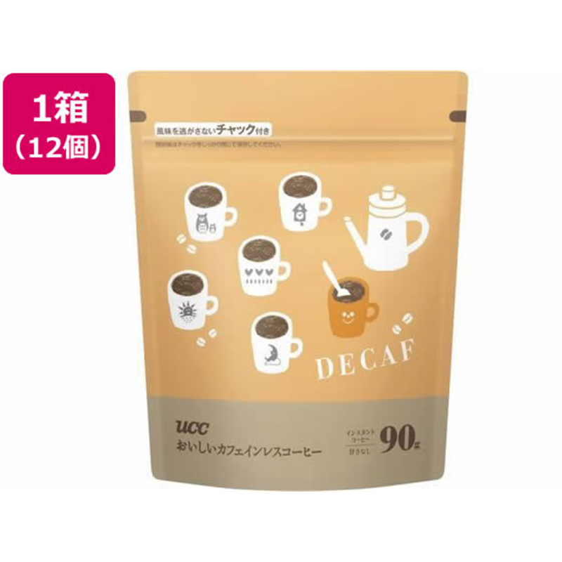 UCC おいしいカフェインレスコーヒー 袋 90g 12個 1箱※軽(ご注文単位1箱)【直送品】