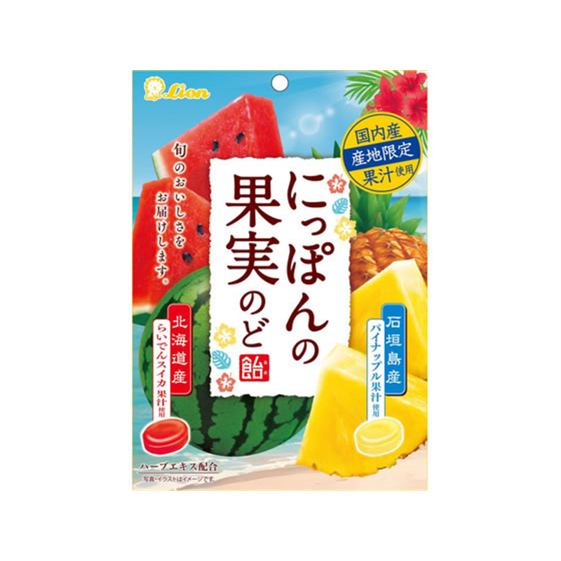 ライオン菓子 にっぽんの果実のど飴 パイナップルとらいでんスイ 1袋※軽（ご注文単位1袋）【直送品】